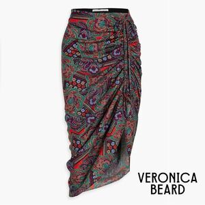 Veronica Beard **NWT** Ari Midi Skirt in Flame Red Multi Paisley Print